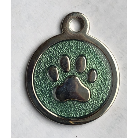 Médaille Patte verte chien ronde en laiton chromé  gravure