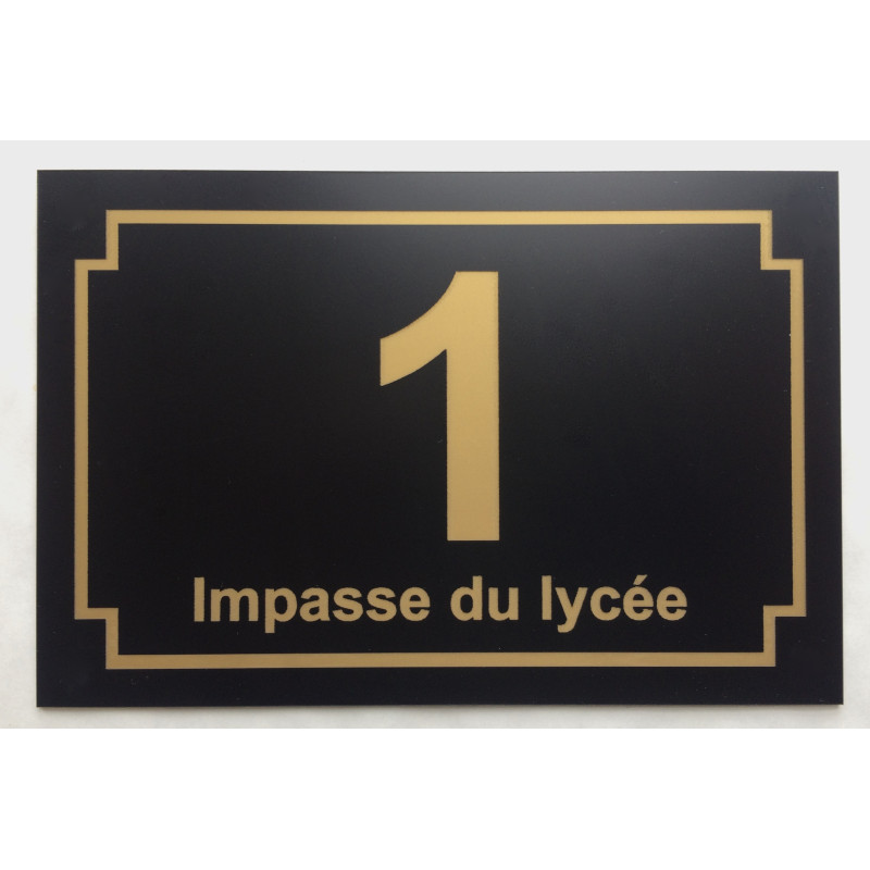 Plaque NUMERO ET NOM DE RUE noir et or personnalisé
