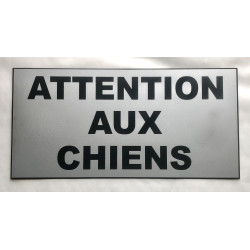 plaque adhésive argentée "ATTENTION AUX CHIENS"