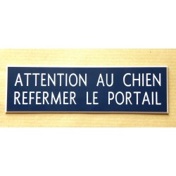 plaque adhésive "ATTENTION AU CHIEN REFERMER LE PORTAIL" bleu marine