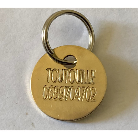 Médaille chien ronde en laiton poli diamètre 22 mm gravure