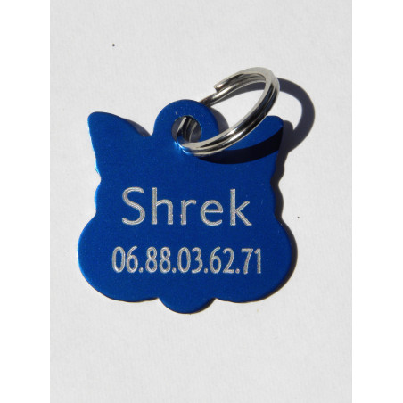 Médaille "tete de chat" bleu pour Chaton personnalisable gravure 1 face ft 22x22 mm