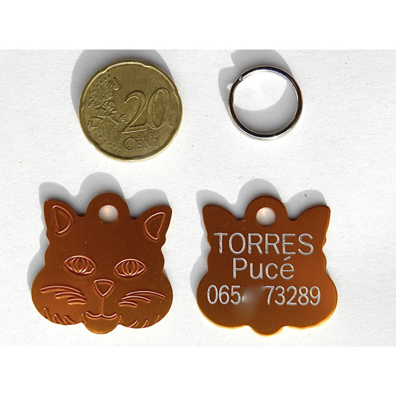 Médaille "TETE DE CHAT" orange pour chat gravure 1 face