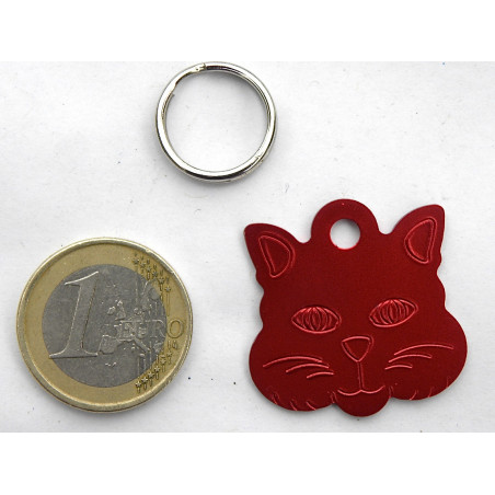 Médaille "TETE DE CHAT" rouge pour chat gravure 1 face