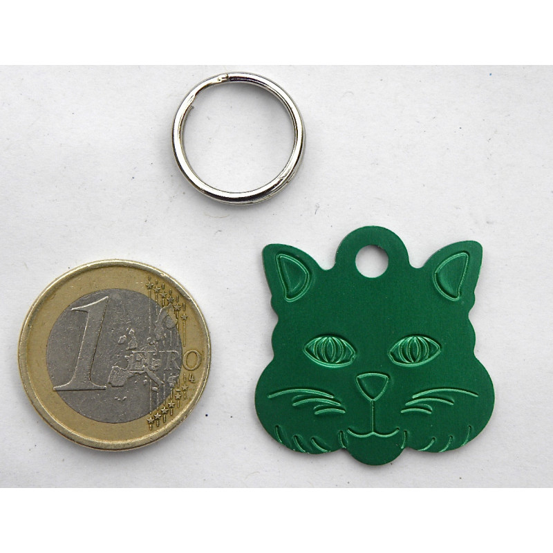 Médaille "TETE DE CHAT" verte pour chat gravure 1 face