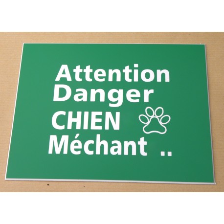 plaque gravée, pancarte "ATTENTION DANGER CHIEN MECHANT"  finition biseautée format 115 x 150 mm