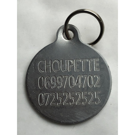 Médaille gravée acier pour grand chien coeur violet gravure 1 face