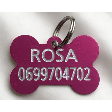 Médaille "os" rose pour chien moyen gravure 1 ou 2 faces