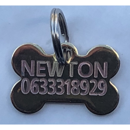 Médaille "os" laiton pour petit chien ou chiot gravure 2 faces