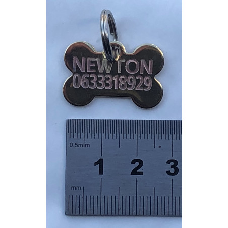 Médaille "os" laiton pour petit chien ou chiot gravure 2 faces