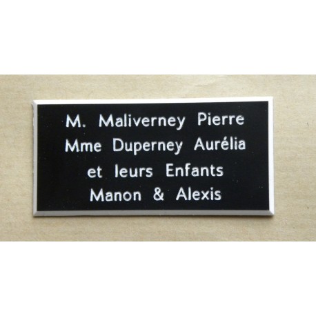 plaque de porte noire format 75x150 mm personnalisée 4 lignes