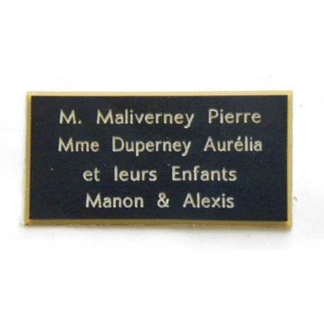 plaque de porte noire et or format 75x150 mm personnalisée 4 lignes