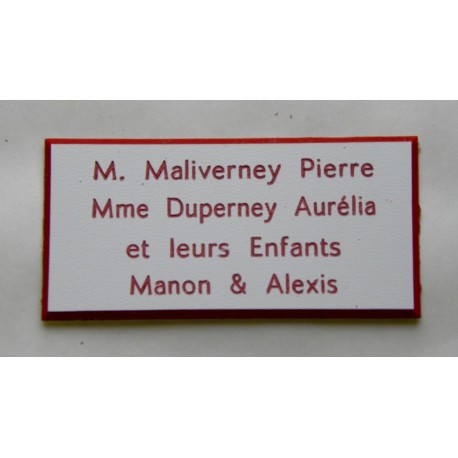 plaque de porte blanche et rouge format 75x150 mm personnalisée 4 lignes