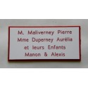plaque de porte blanche et rouge format 75x150 mm personnalisée 4 lignes