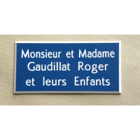 plaque de porte bleu format 75x150 mm personnalisée 3 lignes