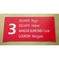 plaque de porte numéro + 4 lignes rouge format 75x150 mm personnalisée