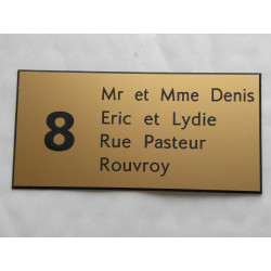 plaque de porte numéro + 4 lignes dorée format 75x150 mm personnalisée