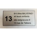 plaque de porte numéro + 4 lignes argentée format 75x150 mm personnalisée