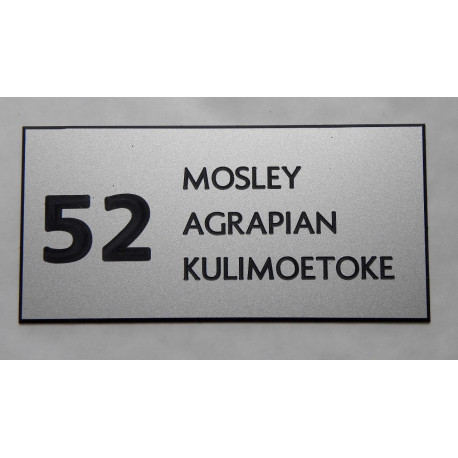 plaque de porte numéro + 3 lignes argentée format 75x150 mm personnalisée