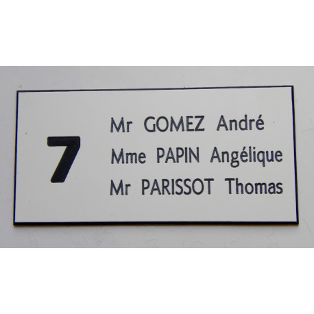 plaque de porte numéro + 3 lignes blanche format 75x150 mm personnalisée