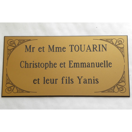 plaque de Porte Dorée format 75x150 mm personnalisée 3 lignes + enjolivures