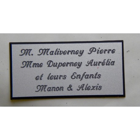 plaque de porte personnalisable argentée "calligraphie" format 75x150 mm 4 lignes.