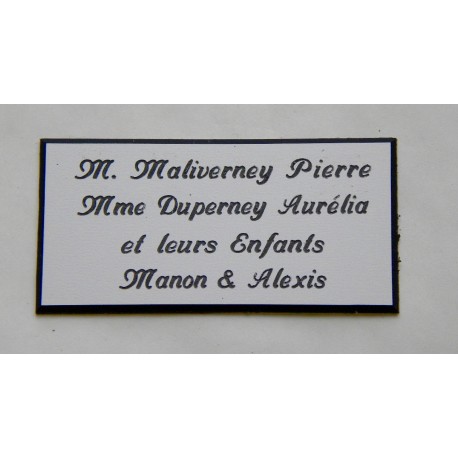 plaque de porte personnalisable blanche "calligraphie" format 75x150 mm 4 lignes.