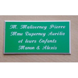 plaque de porte personnalisable verte "calligraphie" format 75x150 mm 4 lignes.