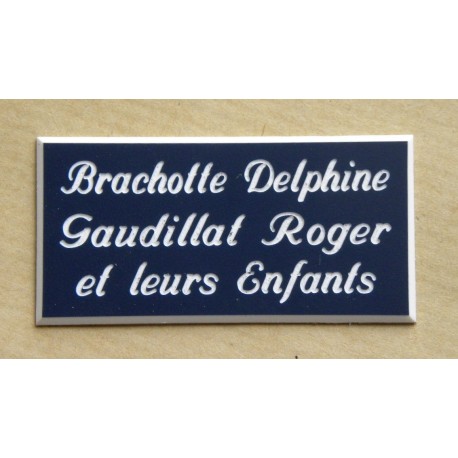 plaque de porte personnalisable bleu marine "calligraphie" format 75x150 mm 3 lignes.