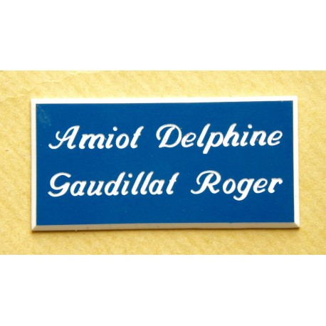 plaque de porte personnalisable bleu "calligraphie" format 75x150 mm 2 lignes.