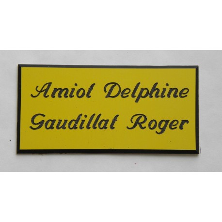 plaque de porte personnalisable jaune "calligraphie" format 75x150 mm 2 lignes.