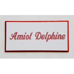 plaque de porte personnalisable blanche et rouge "calligraphie" format 75x150 mm 1 ligne.
