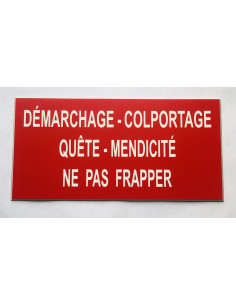 Plaque Démarchage Colportage mendicité quete ne pas frapper