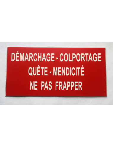 Plaque Démarchage Colportage mendicité quete ne pas frapper