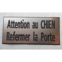 plaque adhésive "ATTENTION AU CHIEN REFERMER LA PORTE" couleur cuivre
