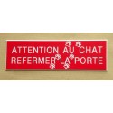 plaque adhésive ATTENTION AU CHAT REFERMER LA PORTE rouge motifs pattes