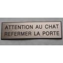 plaque adhésive ATTENTION AU CHAT REFERMER LA PORTE cuivre