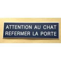 plaque adhésive ATTENTION AU CHAT REFERMER LA PORTE bleu marine