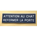 plaque adhésive ATTENTION AU CHAT REFERMER LA PORTE bleu marine