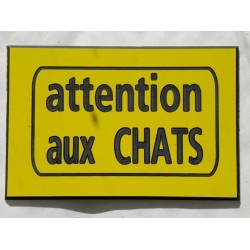 Plaque attention aux chats adhésive de couleur jaune