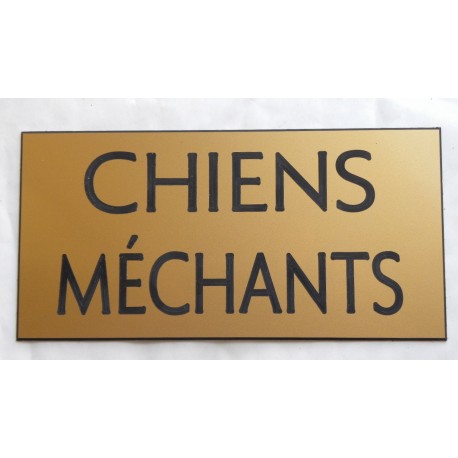 plaque gravée "CHIENS MÉCHANTS" finition biseautée format 75 x 150 mm