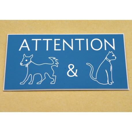plaque gravée "ATTENTION CHIEN ET CHAT" finition biseautée format 48 x 100 mm