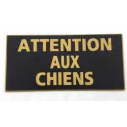 plaque adhésive "ATTENTION AUX CHIENS" noir et or