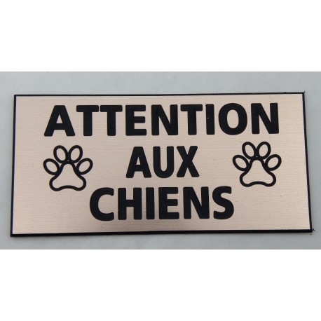 plaque adhésive cuivrée "ATTENTION AUX CHIENS" motifs pattes