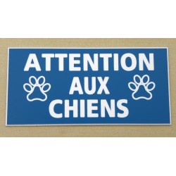 plaque adhésive "ATTENTION AUX CHIENS" bleu motifs pattes