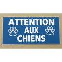 plaque adhésive "ATTENTION AUX CHIENS" bleu motifs pattes