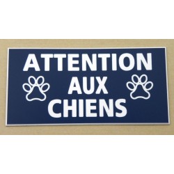 plaque adhésive bleu marine "ATTENTION AUX CHIENS" motifs pattes