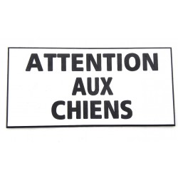 plaque adhésive "ATTENTION AUX CHIENS" blanche