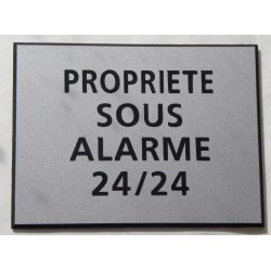 plaque adhésive "PROPRIÉTÉ SOUS ALARME 24/24" argentée