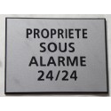 plaque adhésive "PROPRIÉTÉ SOUS ALARME 24/24" argentée